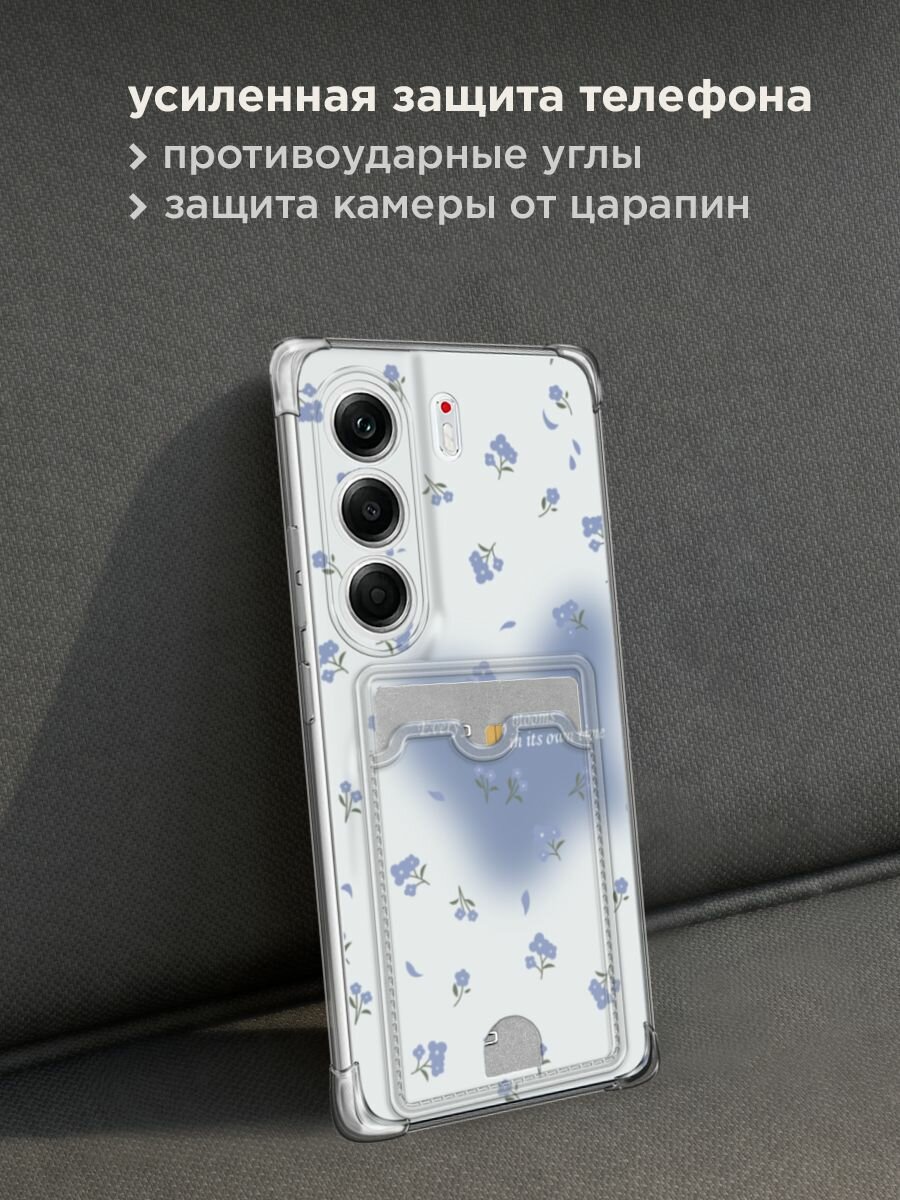 Чехол на Tecno Camon 40 Pro 5G (Текно Камон 40 Про 5G) с картой и принтом "Blooms in time blue" — фото 1