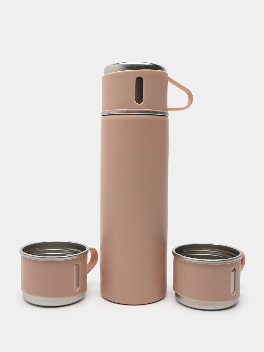 Подарочный набор: термос-термокружка с тремя чашками, объем 500 мл розовый цвет(внутри подарок от продавца)