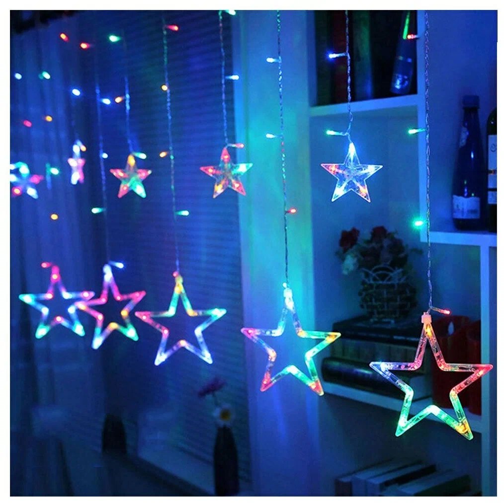 Светодиодная гирлянда Звезды занавес штора 300 х 100 см разноцветный