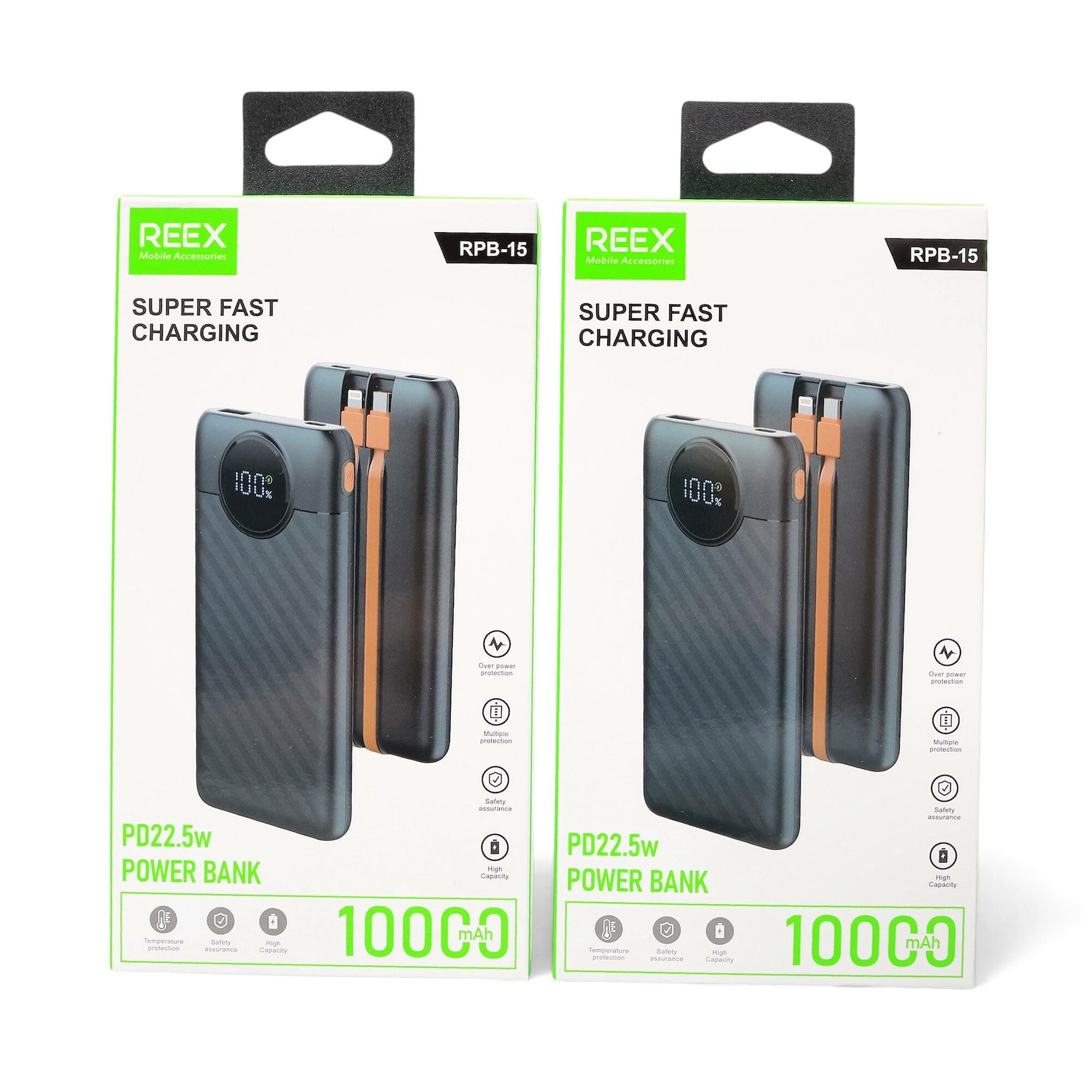 Портативный зарядное устройство POWER BANK REEX с кабелями Type-C и Lightning