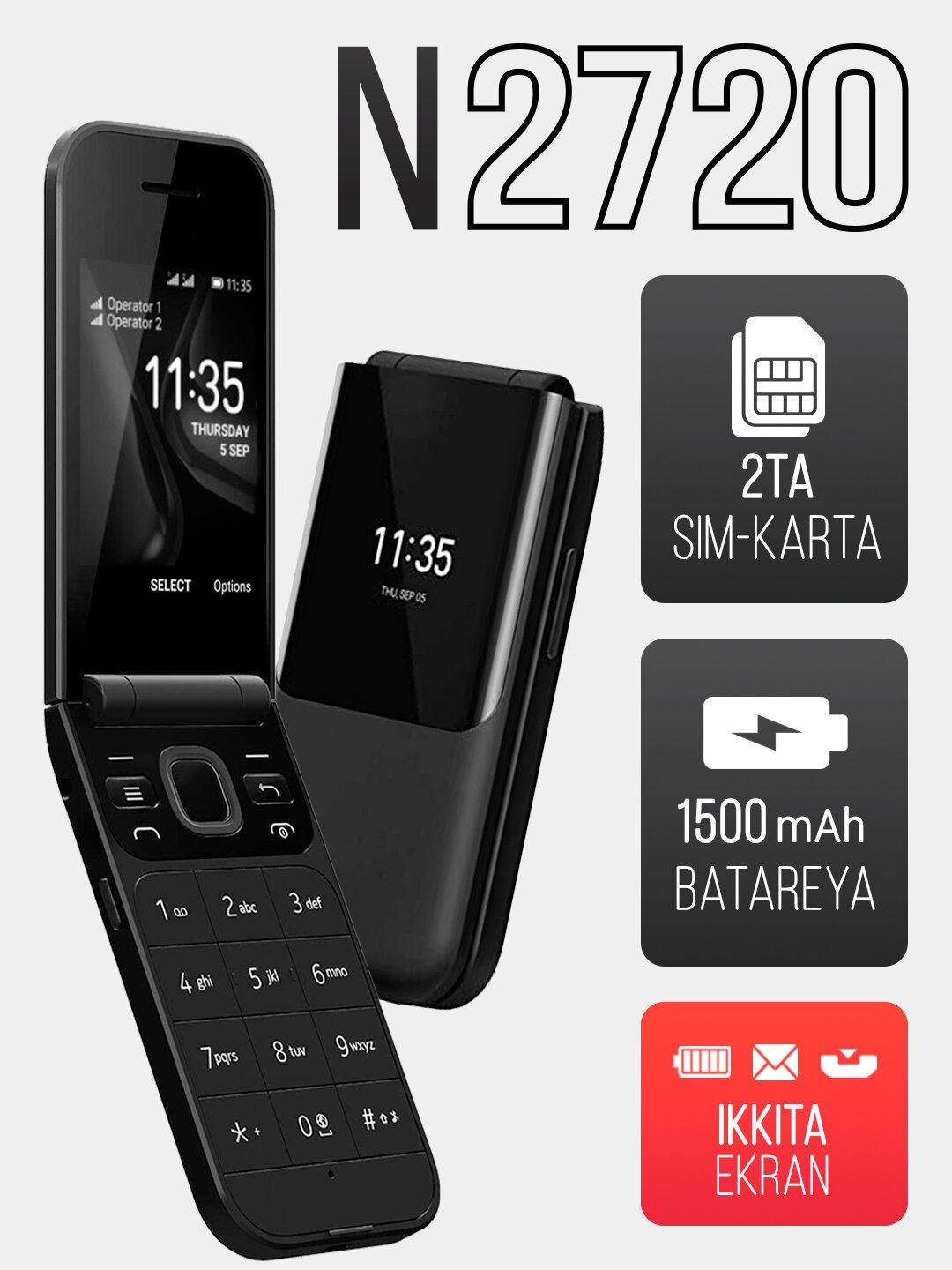 Кнопочный телефон 2720 Flip Dual Sim, с поддержкой двух SIM телефон Nokia раскладушка