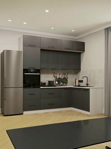 Изображение товара Модульная кухня угловая ЛДСП 2,4х1,6м графит со столешницей для дома и дачи