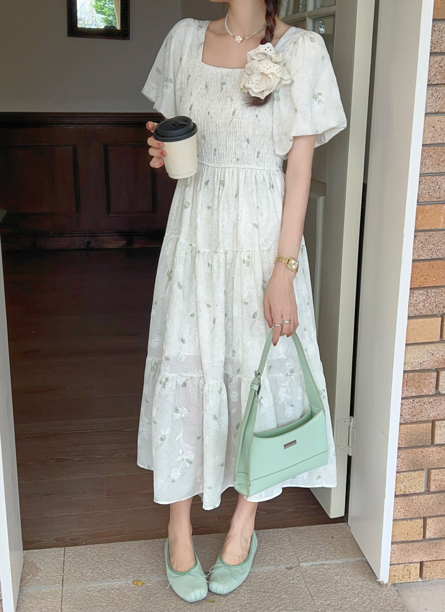 Платье  "Фея" c мелким блеском, размер Standart, розовый в цветок — фото 1