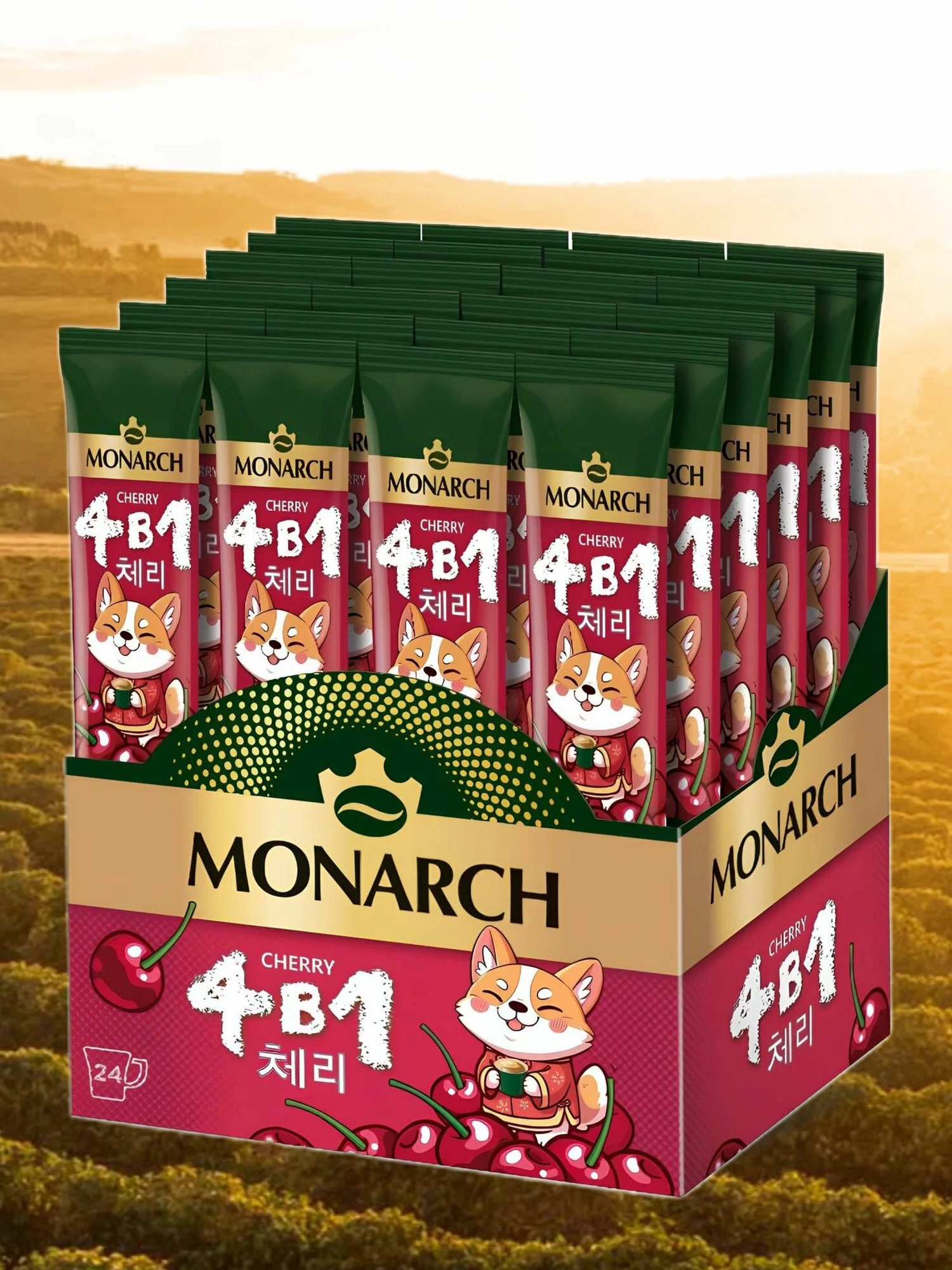 Кофе растворимый в стиках Monarch 4 в 1 Cherry с ароматом вишни, 24 шт по 13.5 гр — фото 1