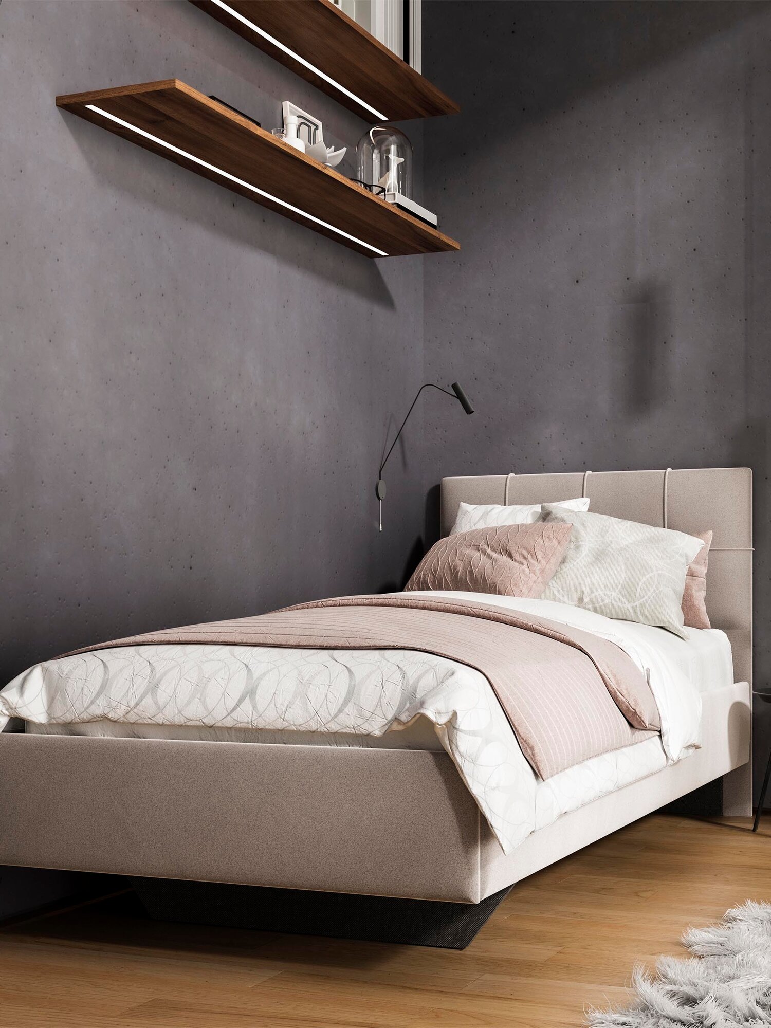 Односпальная кровать детская 80х200 подростковая, FRENT, "Моника" Велюр ultra cashmere