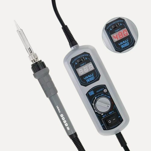 Изображение товара Паяльник с регулировкой YIHUA 908D компактная , 18 -130 Вт, 200–480 гр, LED-дисплей, режим сна, блокировка температуры.