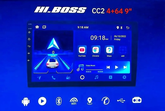 Магнитола автомобильная Hi.BOSS CC2 2din, 4+64GB, Bluetooth, Wi-Fi, GPS, ГЛОНАСС