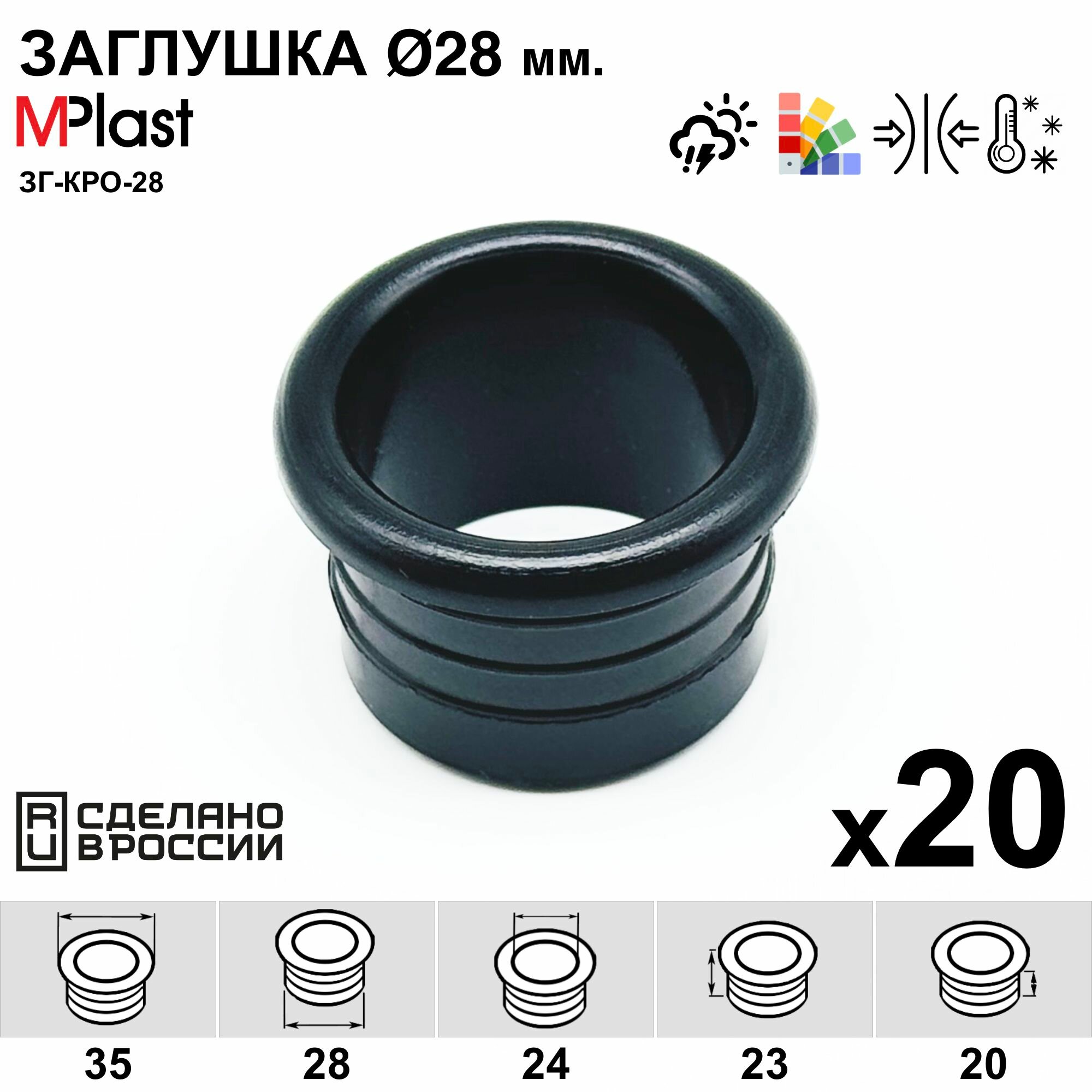 Заглушка круглая 28 мм с отверстием для кабеля декоративная для труб и профилей пластиковая мебельная черная 20 шт.