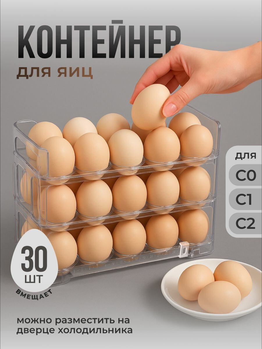 Контейнер для хранения яиц Shiny Kitchen, 30 ячеек, 19.5х25.5 см