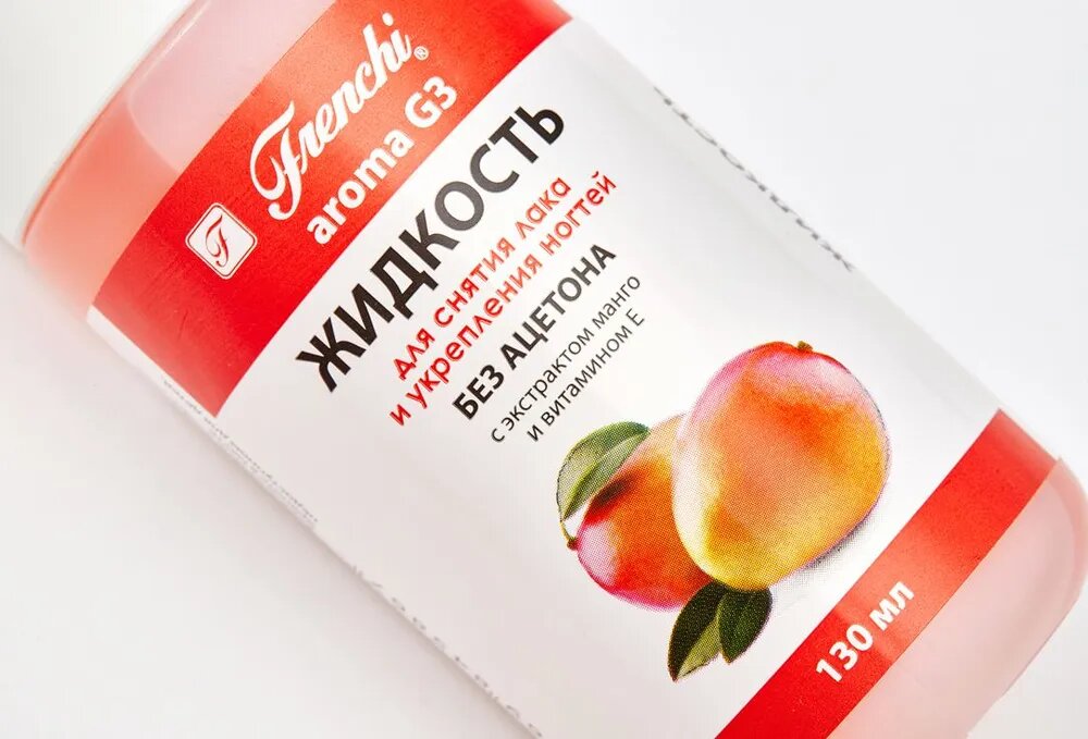 Картинки Frenchi Жидкость для снятия лака и укрепления ногтей Frenchi aroma G3 с экстрактом манго и витамином Е 65 мл