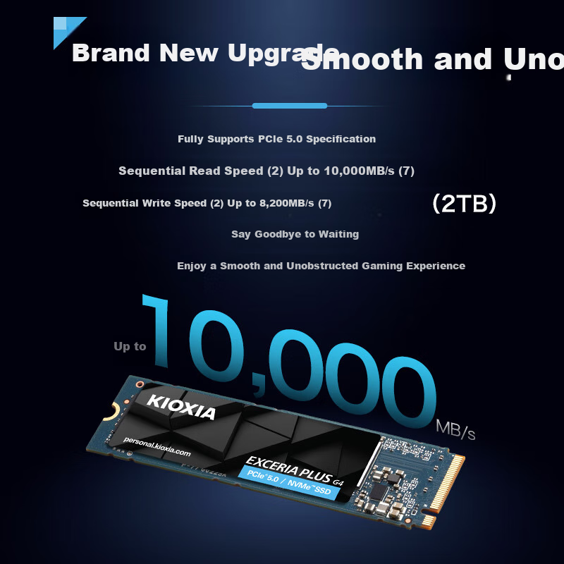 Kioxia 2TB SSD Solid State Drive NVMe M.2 Interface EXCERIA PLUS G4 VD10 Series (PCIE 5.0*4 Read Speed 10000MB/s)