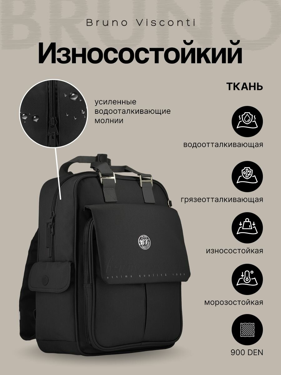 Рюкзак школьный для мальчиков подростков Bruno Visconti "BV", черный арт.12-010-008/01 — фото 1