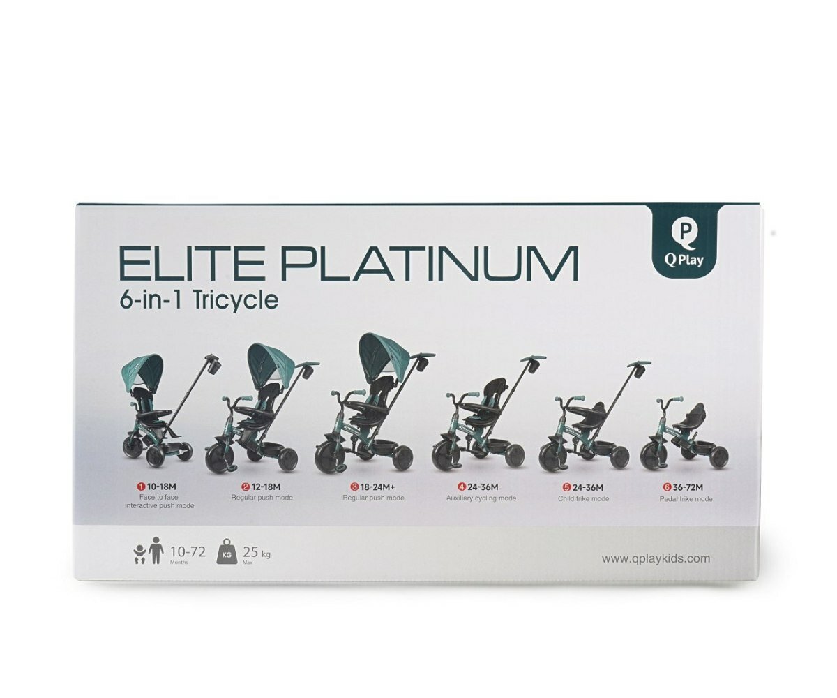 Велоколяска QPlay Elite Platinum, складная, для детей 1-6 лет, стальная рама, розовая/зеленая — фото 1