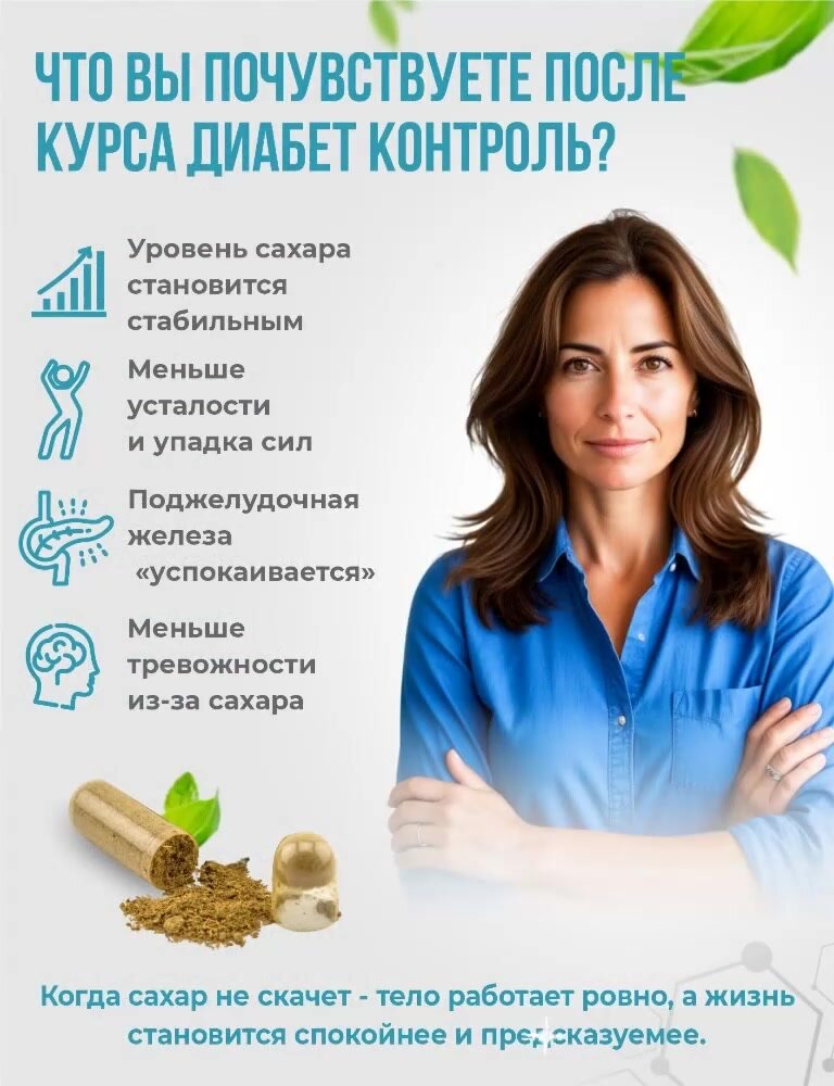 Диабет Контроль для диабетиков 1 и 2 типа , таблетки для снижения сахара в крови - 60 капсул — фото 1