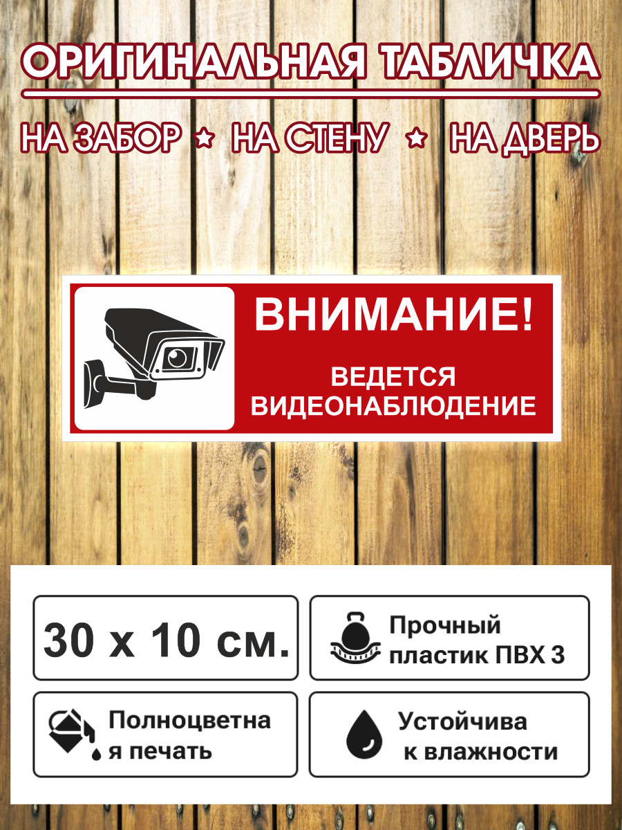 Информационная табличка "Ведётся видеонаблюдение" 300х100 мм