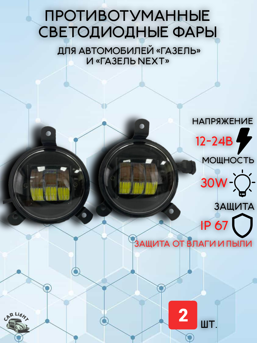 Автомобильные противотуманные фары, светодиодные фары, белый свет, для автомобилей «ГАЗель» и «ГАЗель Next».