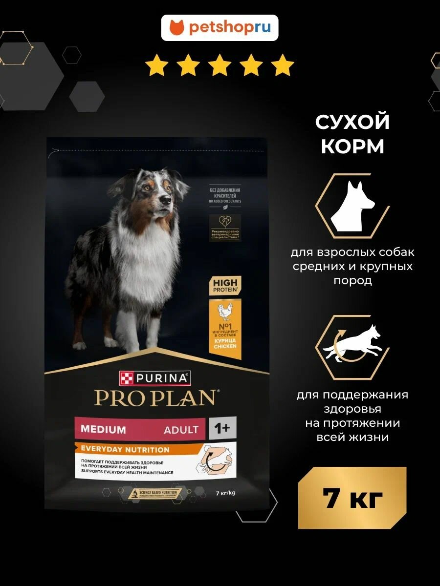 Сухой корм PRO PLAN для взрослых собак средних пород, с высоким содержанием курицы, EVERYDAY NUTRITION, 7кг