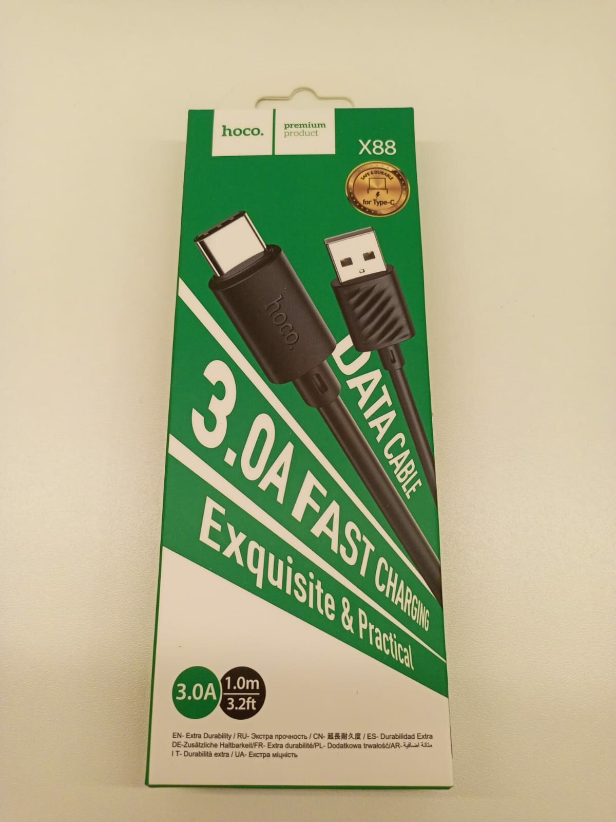 Кабель USB-Type-C Hoco X88, длина 1 метр, быстрая зарядка, черный, до 3А — фото 1