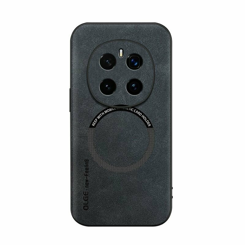Чехол на Honor Magic 7 Pro MagSafe на Хонор меджик 7 про / мэджик 7 про защитная кожаная накладка с магнитом (черный)