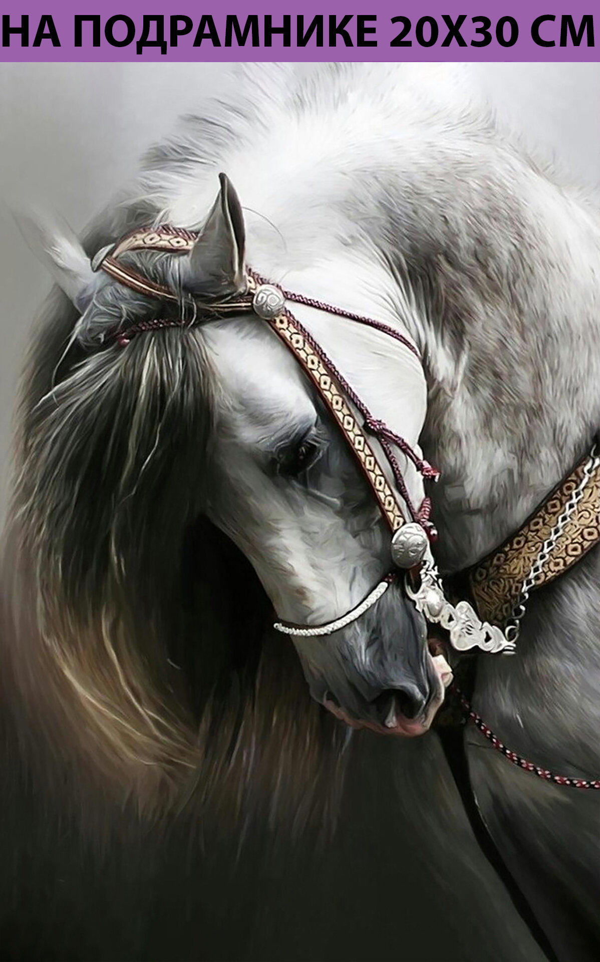 Алмазная мозаика на подрамнике 20х30 конь, алмазная вышивка 20*30, алмазная живопись 30х20 с круглыми стразами лошади