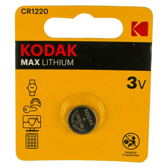 KODAK CR1220 батарейка в блистерной упаковке 1 шт литиевая для часов и гаджетов