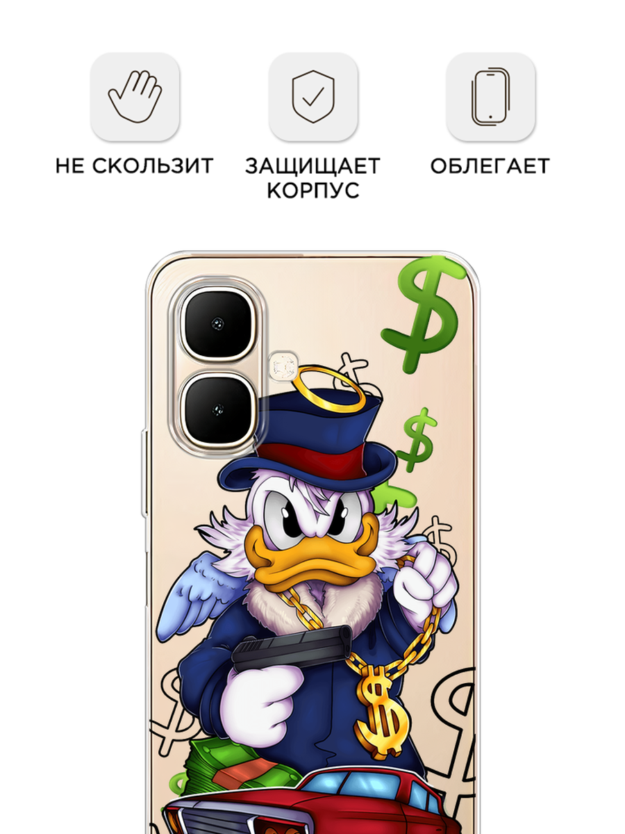 Чехол на Infinix Smart 10 / Инфиникс Смарт 10 с принтом Scrooge McDuck with a Gold Chain, прозрачный — фото 1
