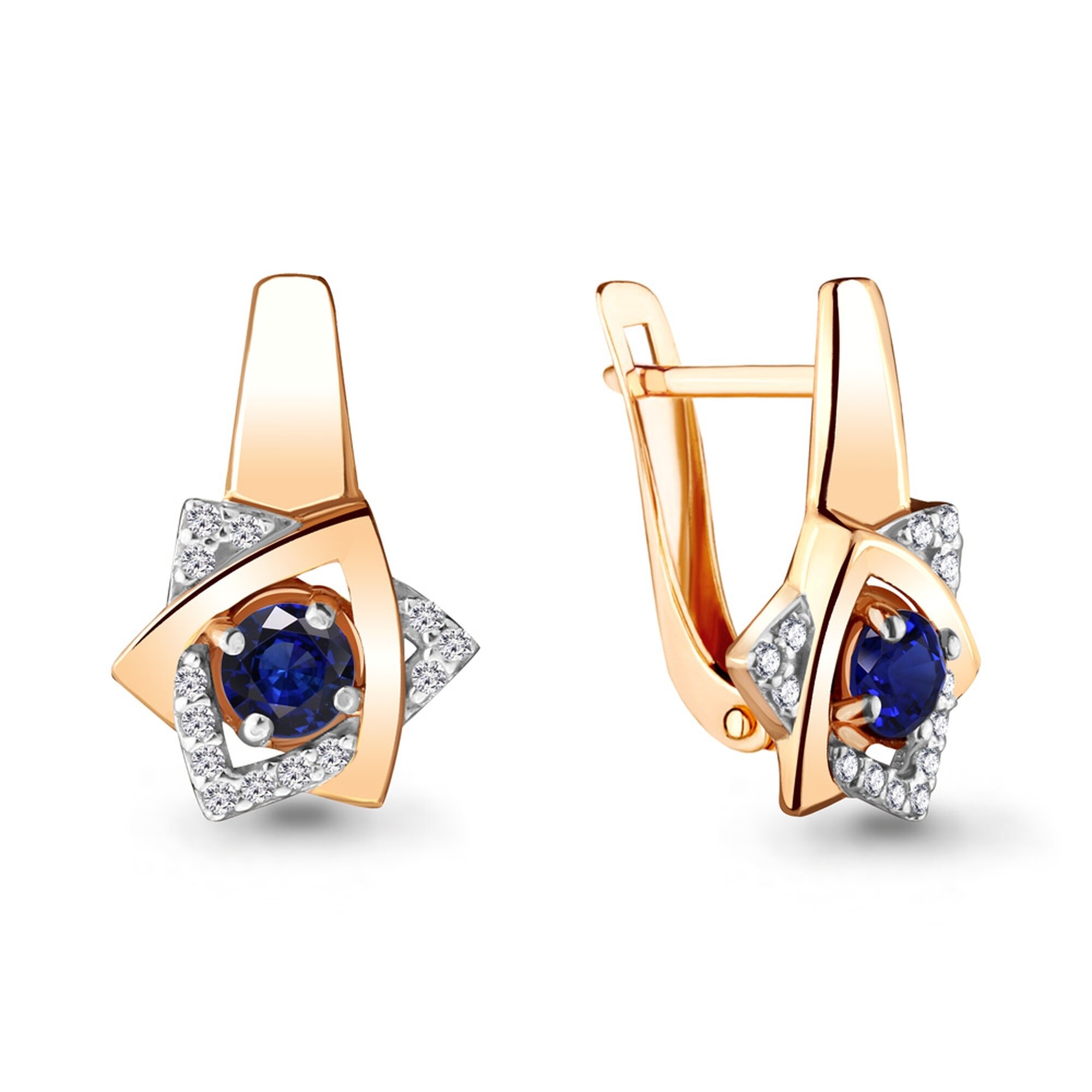 Серьги двусторонние Diamant online, серебро, 925 проба, золочение, сапфир синтетический, фианит
