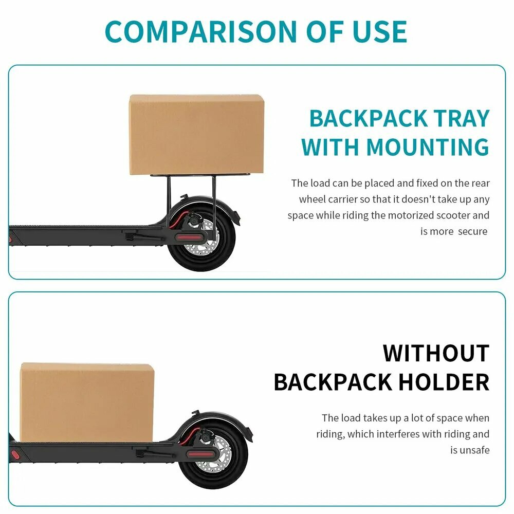 Изображение Электросамокат Задний Багажник Совместимый с Xiaomi M365/1S/Pro, Алюминиевый Черный, 27x15x17 см