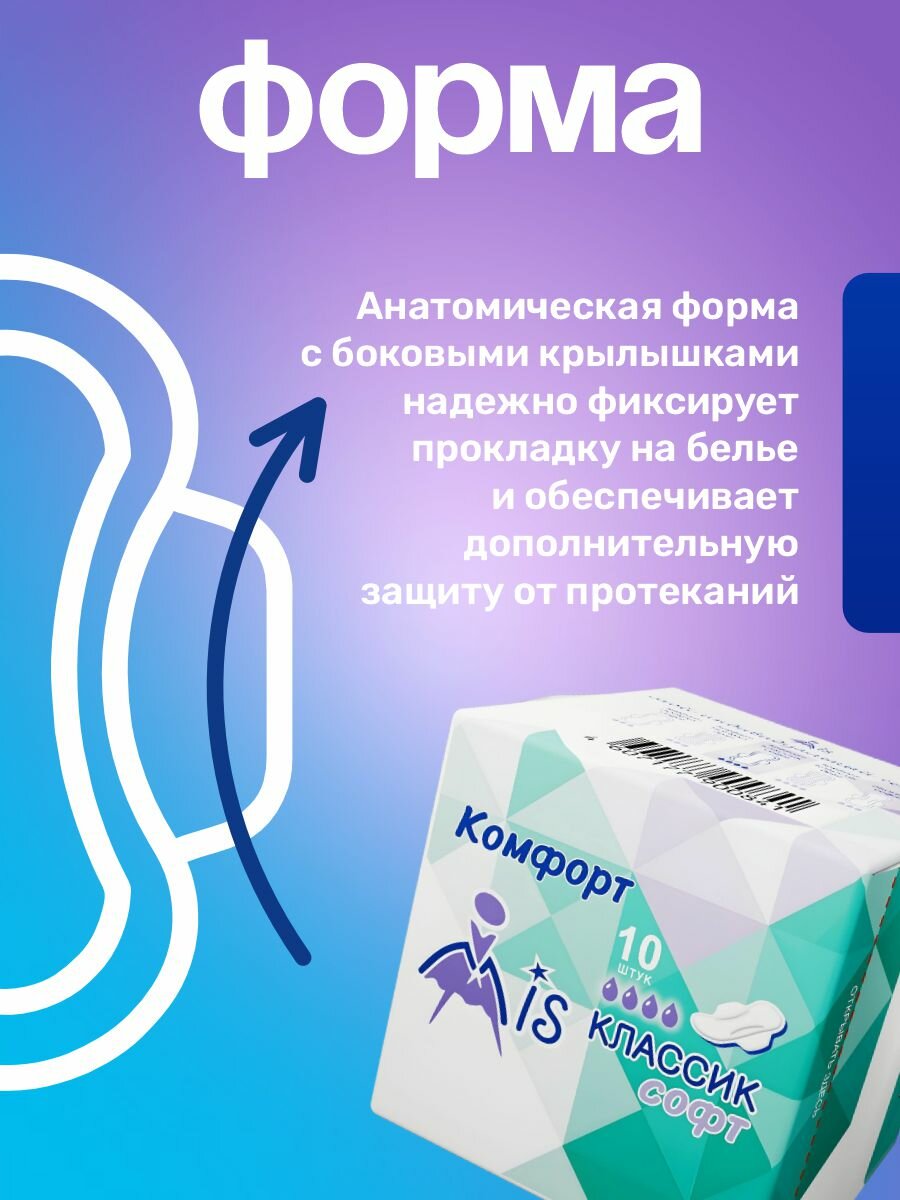 Набор прокладок с крылышками Mis Комфорт Классик софт 4 капли 10шт *3шт — фото 1
