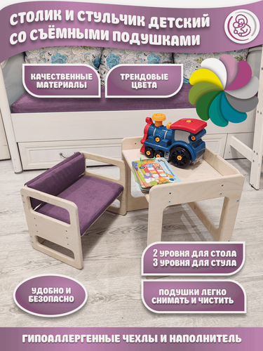 Изображение товара Детский стол и стул растущий от года для малышей, с регулировкой по высоте