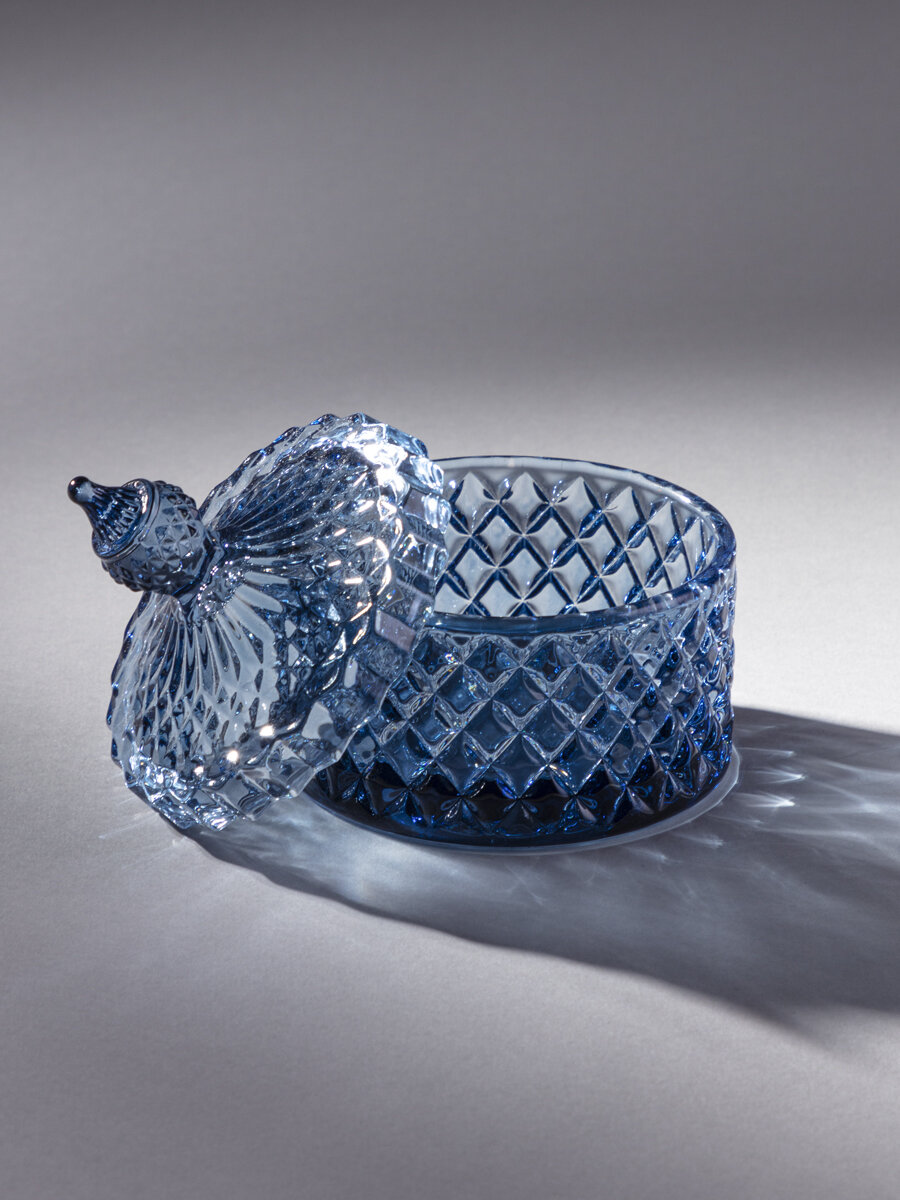 Банка для хранения продуктов Lefard "Diamant Blue", с крышкой, стеклянная, 8,5 х 8,5 х 10 см — фото 1