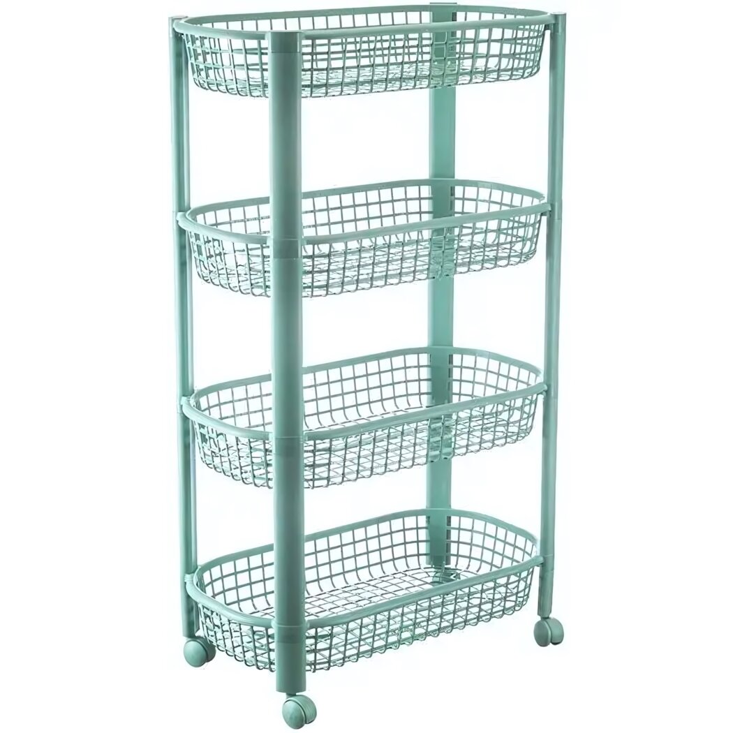 Овощная полка-органайзер на колесах 4 секции фисташковый 79x46x26 см