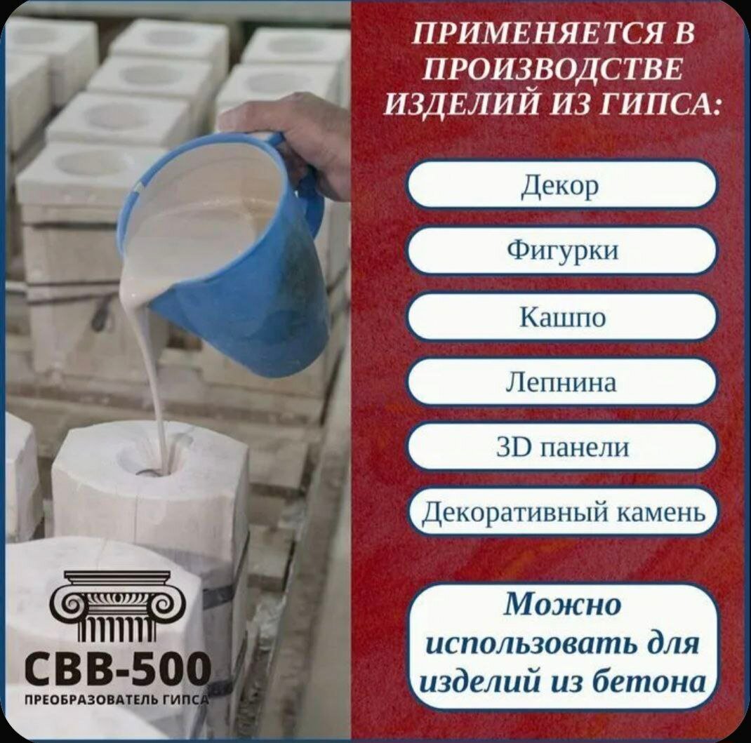 Пластификатор СВВ 500, для гипса и цемента, повышает прочность, белый — фото 1