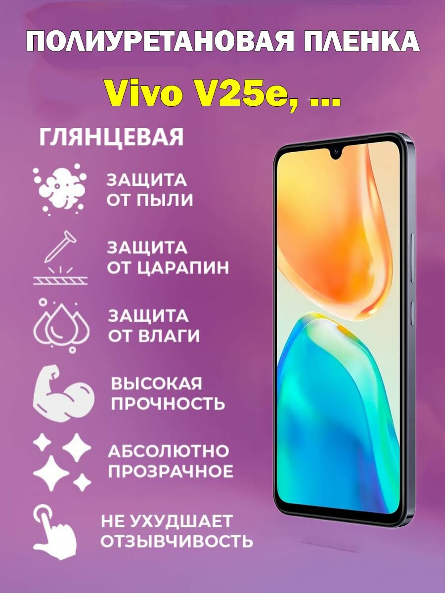 Полиуретановая защитная пленка для Vivo V25e, V25, V21e, V23, V23, V23e / Противоударная бронированная пленка