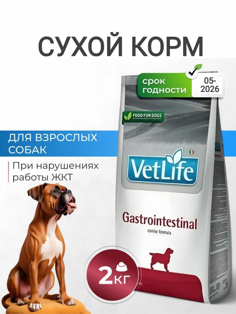 Vet Life Dog GastroIntestinal , для собак при нарушениях работы ЖКТ- 2 кг Срок до5-2026