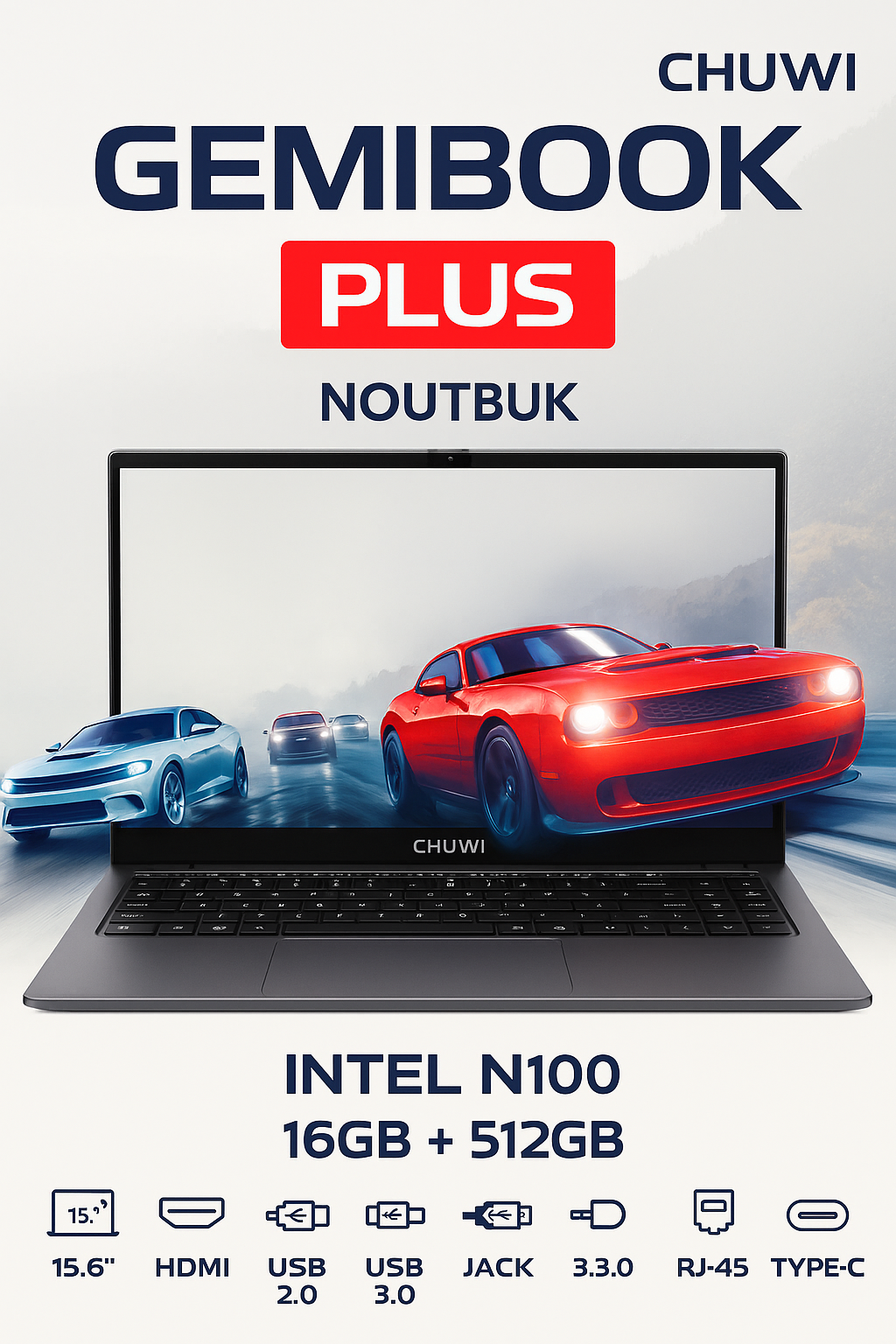 Ноутбук CHUWI GemiBook Plus N150, Windows 11, SSD 512 Гб, 16 Гб RAM, экран 15,6"