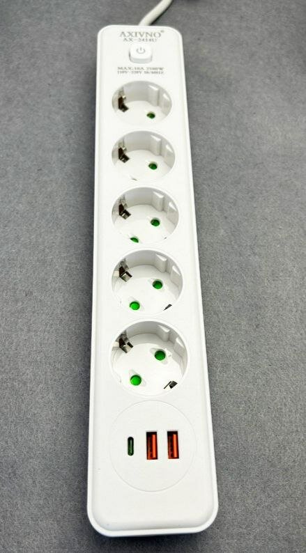 Удлинитель сетевой 5 евро розеток 2 Usb 1Type-C с кнопкой On/OFF 5 метров белый
