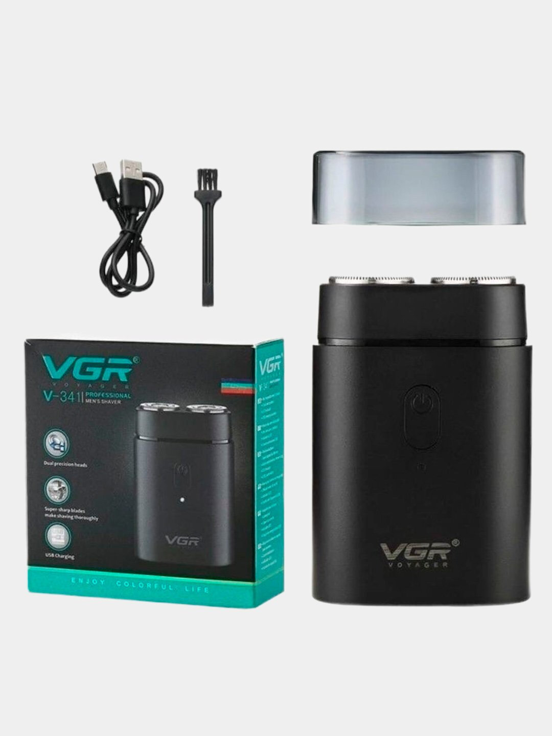 Электробритва роторная VGR V341, плавающая головка, питание USB, чёрная