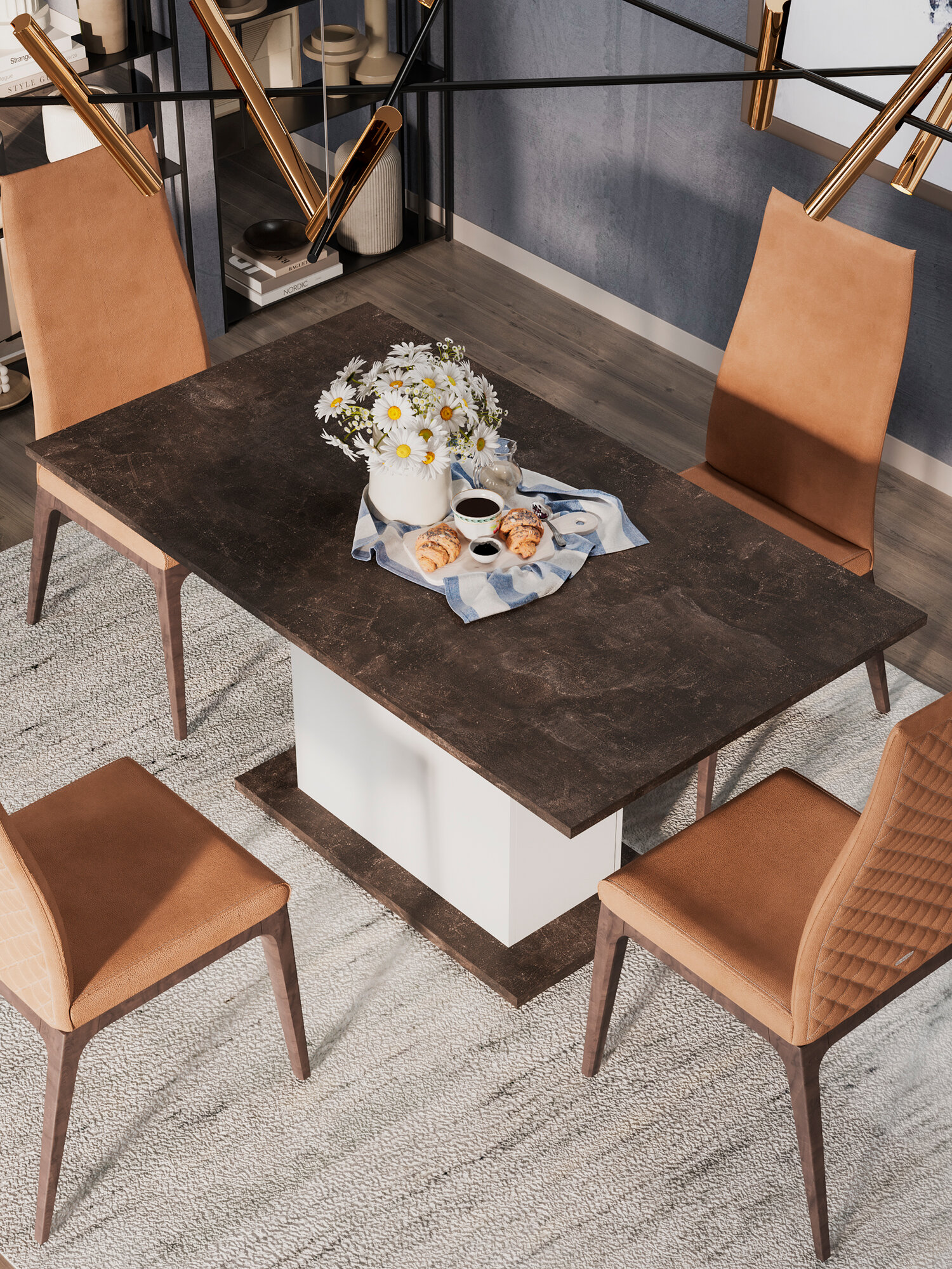 Стол FRENT "Тайлер", раздвижной, с ящиком, ЛДСП, белый/серый