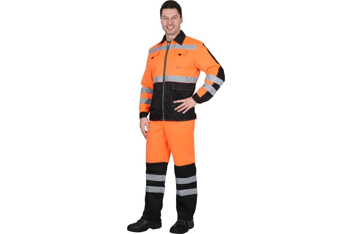 Костюм сириус 'Магистраль-Люкс' куртка брюки оранжевый с чёрным и СОП р.104-108/170-176 (ЧЗ) 86131