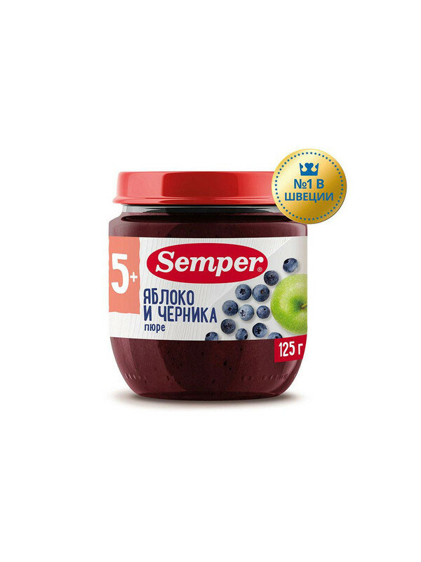 Пюре Semper яблоко и черника 5м+ 125 гр