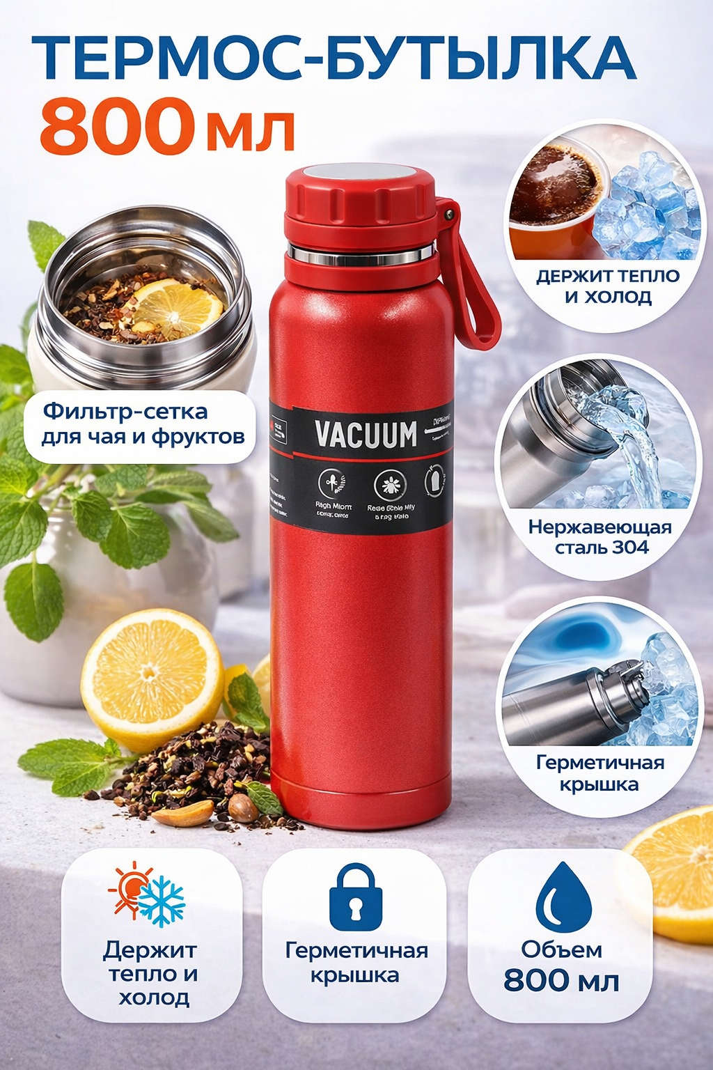 Спортивный вакуумный термос BANG SHANG ваш надежный спутник для активной жизни, 800 мл