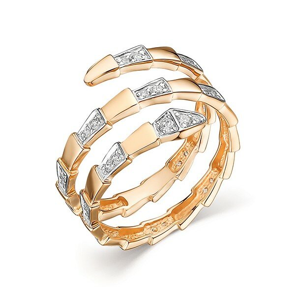 Кольцо тонкое, широкое JEWELIN, красное золото, 585 проба, фианит