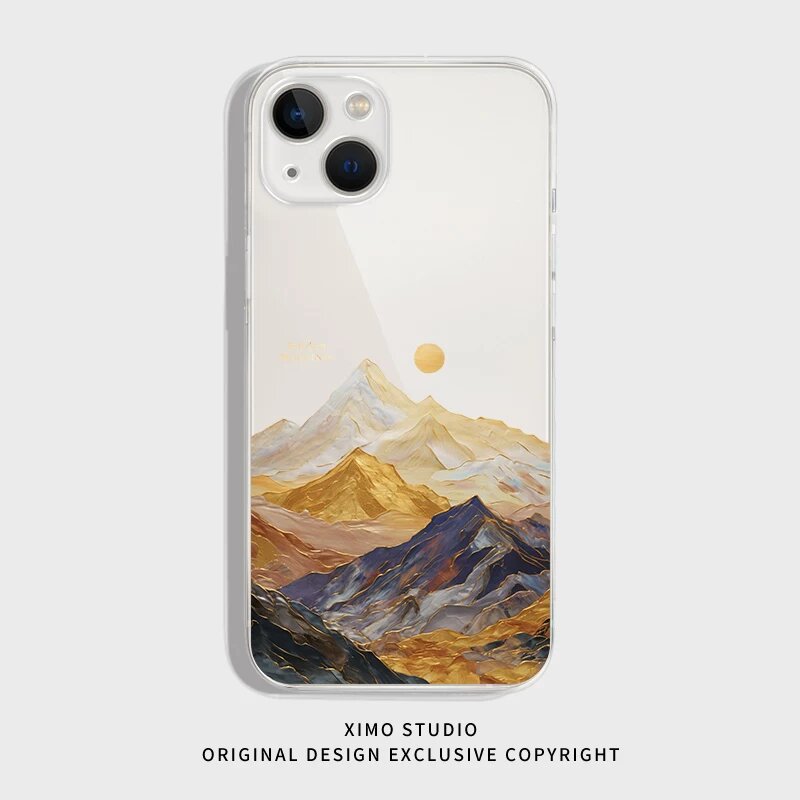 TPU прозрачный чехол для iPhone 15 Pro Max с дизайном восходящего золотого горного пика