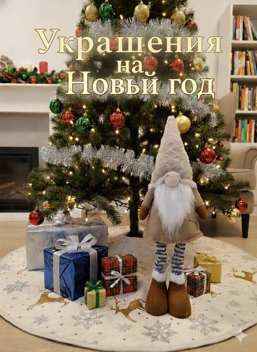 Рождественский гномик 60 см/ большой гном/ фигурка новогодняя/ гном на ножках/ гном с выдвижными ножками (бежевый)