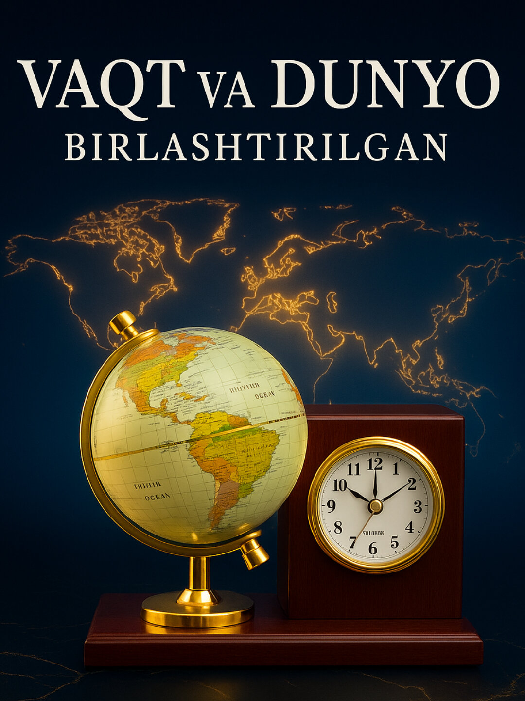 Настольные часы с глобусом – деревянный корпус и золотые элементы, декор