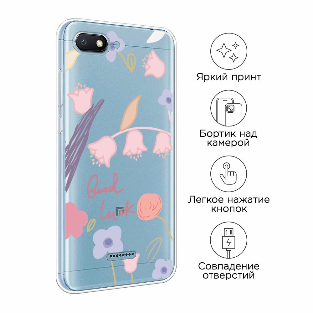 Чехол на Xiaomi Redmi 6A / Сяоми Редми 6А с принтом "Lucky flowers", прозрачный — фото 1