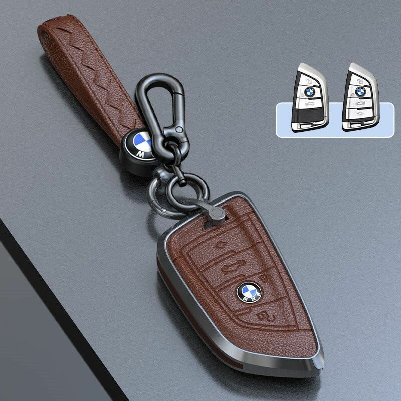 Кожаный чехол для ключа автомобиля из алюминиевого сплава для BMW 1 2 3 4 5 6 7 8 серии X1 X2 X3 X4 X5 X6 X7 Z4 4 кнопки авто аксессуары