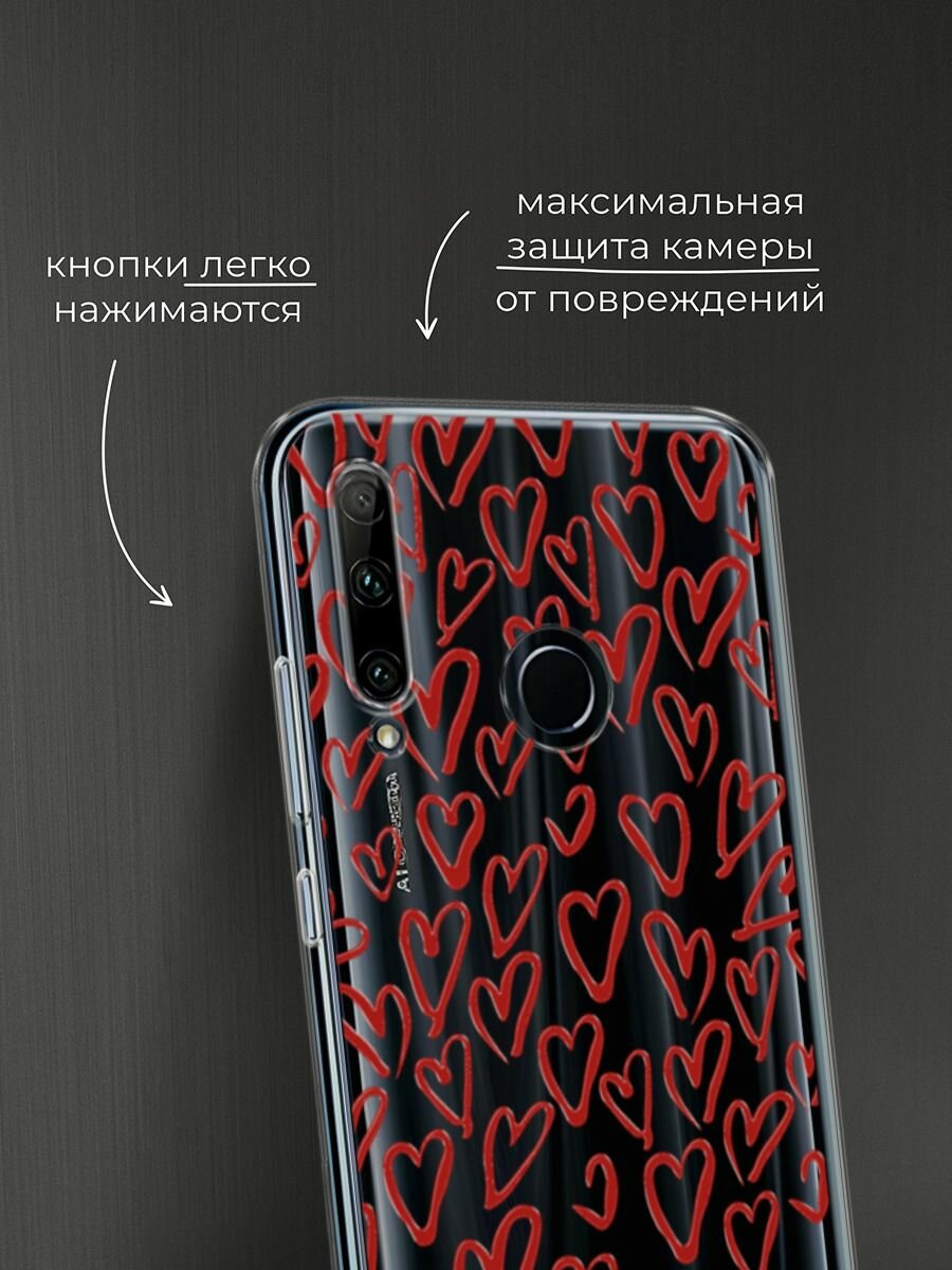 Чехол на Honor 10i/20 Lite 2019/20e/Huawei P Smart Plus 2019 / Хонор 10i с принтом "Легкие бордовые сердечки" — фото 1