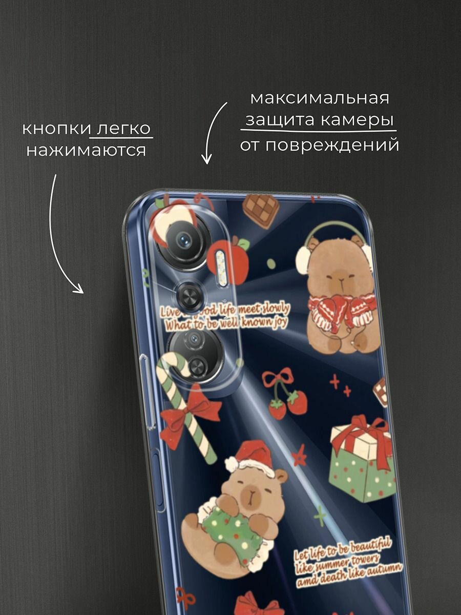 Чехол на Infinix Hot 20 4G / Инфиникс Хот 20 4G с принтом "Капибара перед рождеством", прозрачный — фото 1